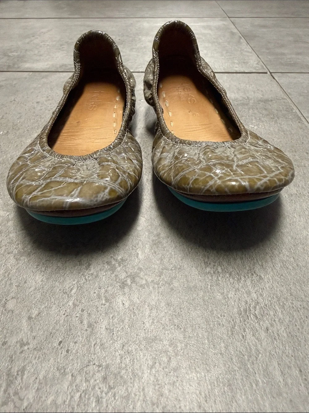Tieks by Gavrieli Slate Grey Croc patent leather ballet flats
